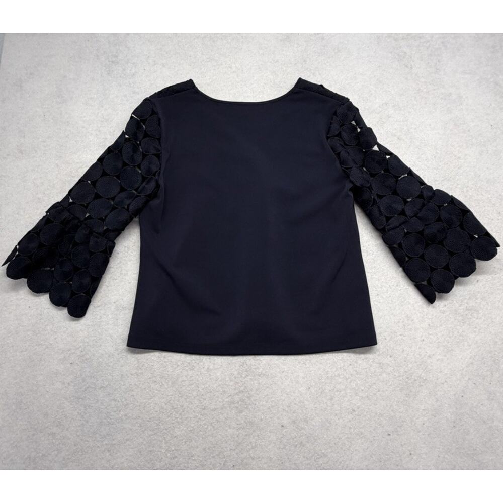 Ann Taylor Womens M Navy Blue 3D Circle Applique Blouse Bell Sleeve V Neck Lined - Picture 8 of 8